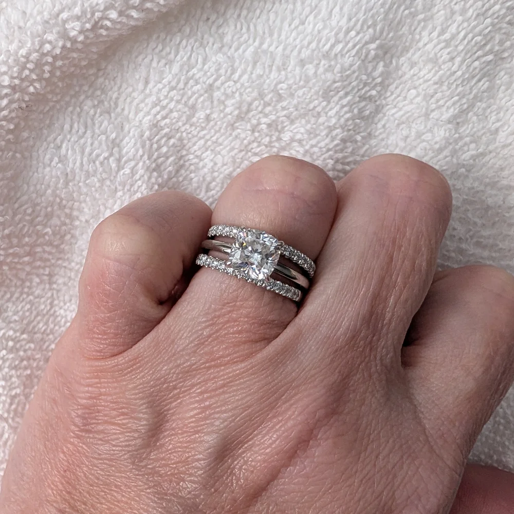 White Gold Moissanite 3 Piece Wedding Ring Set Size 5.5 - Picture 5 of 8